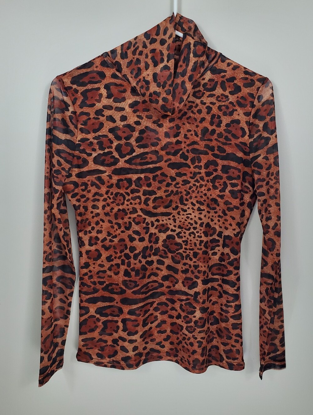 NWT Adore Size S Brown Sheer Leopard Print Mesh Turtleneck Long Sleeve Top Shirt